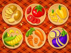 Vegetables #pepper #carrot #vector #icons #vegetables #aubergine #tomato #illustration #potato #painting #corn