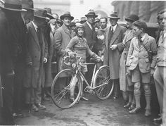 Billie Samuels leaving to ride to Melbourne on a Malvern Star bicycle, 4 July 1934, by Sam Hood | Flickr - Photo Sharing! #white #koala #bicycle #of #samuel #july #black #4th #bike #and #billie