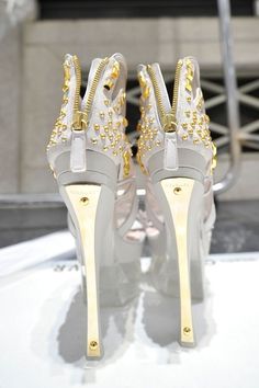 Pinned Image #shoes #heels #gold #valentino #grey