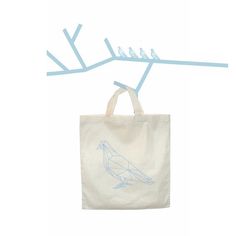Geometric Parisian Pigeon Tote Bag French Pigeon Bag Bleu and Natural #bag #tote #geometric #bird #illustration #etsy #blue