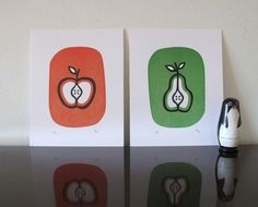FFFFOUND! | Set of Modern Apple and Pear Letterpress Prints by luludee on Etsy #apple #letterpress