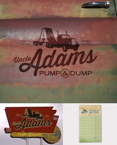 personal, logo, truck stop, A, Adams, restaurant, door, rust
