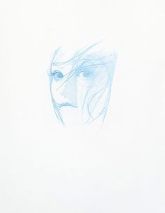 Artist Steve Kim #stare #white #girl #eyes #minimalism #hair #illustration #blue #drawing