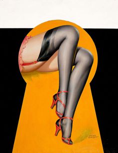 ETER DRIBEN (American, 1902-1968) Through the Keyhole, Whisper magazine cover, January 1953 #sexy #voyeur #pervert #peep #legs #illustration #keyhole #heels #stockings #vintage #sex