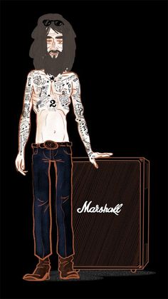 Steve #music #portrait #nude #tattoo #drawing #man #moustache #black #belt #speaker #boots #jeans #marshall #character