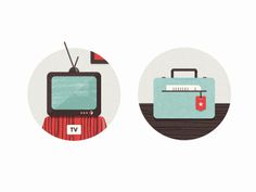 Icons #suitcase #television #icons #vintage #document #tv