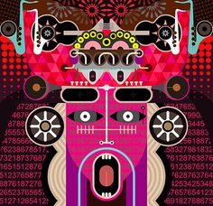 Modern Graphic Art - vector illustration. Abstract portrait of shouting man. #graffiti #pink #horror #musical #digital #crazy #violet #illustration #music #future #fantastic #abstract #guitar #fantasy #red #artwork #purple #technology #psychedelic #acid #mirror #sax #punk #vector #graphic #imagination #dream #portrait #concept #sound #art
