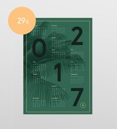 New beautiful dark green poster 2017 calendar poster in the size of 50 x 70 cm with nice big bold typography and golden golden and peach col
