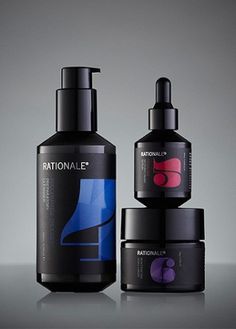 Essential Six Night Kit | Rationale Skin Care #bottle #packaging #fractal #pompadour #cosmetics #rationale #type #colour