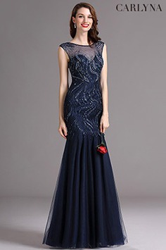 Carlyna Blue Sweetheart Beaded Sleeveless Formal Prom Dress (E60505)