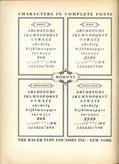Bauer Bodoni family type specimen. #type #specimen #typography
