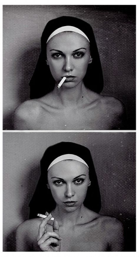 I picked this photo because it portrays a nun smoking which is rare. 
