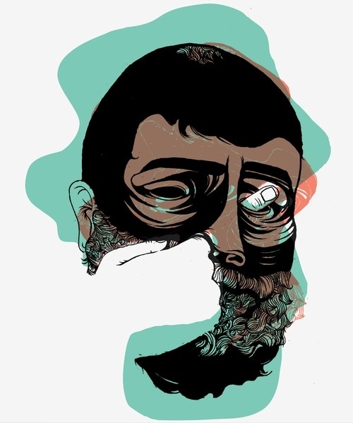 little screen print i made for my buddys band , Dan Webb and the Spiders #print #beard #screen #illustration #painting #tattoos #drawing