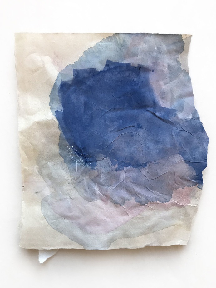 Abstract painting, embroidery, handmade paper