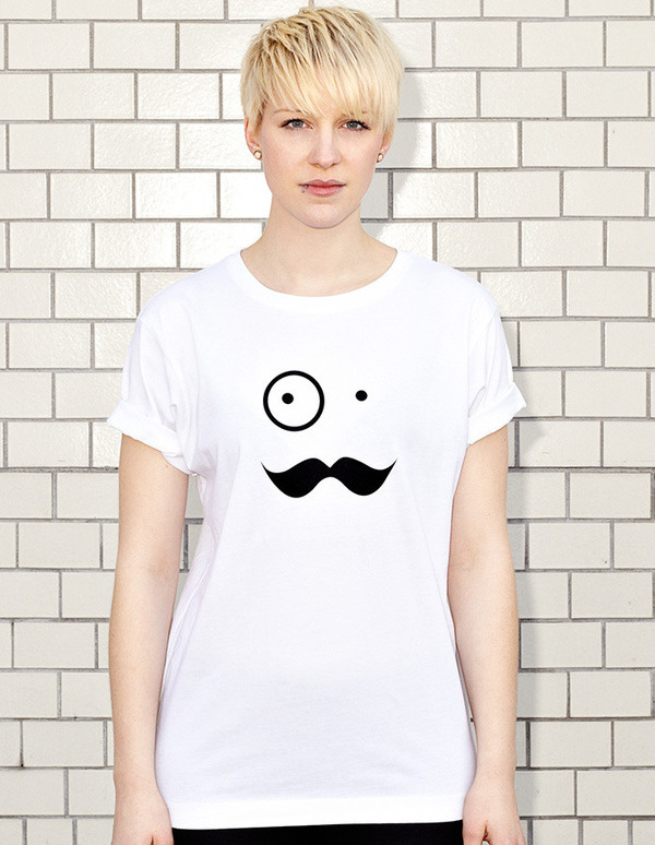 NATRI - BIG MUSTACHE BOY -white t-shirt - women #silkscreen #modern #print #design #graphic #shirt #mustache #minimal #fashion