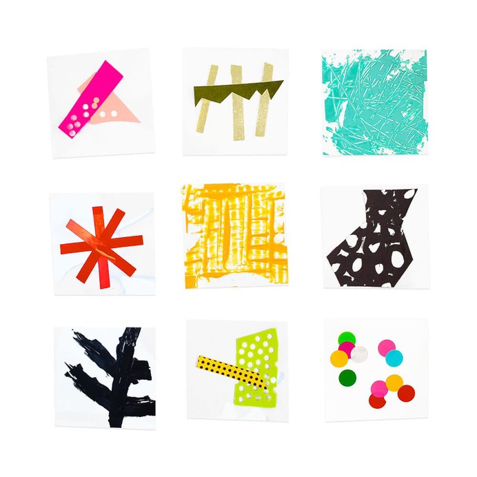 Make a set of process art play tiles for composition, color and design exploration! A fun reusable invitation to create that helps kids explore art concepts through play. | via barley & birch