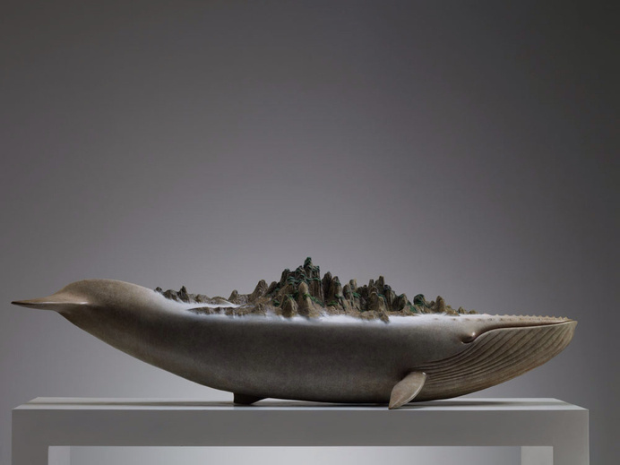 Surreal Animal Sculptures Carrying Monumental Elements of Nature by Wang Ruilin sculpture copper animals #whale #sculpture