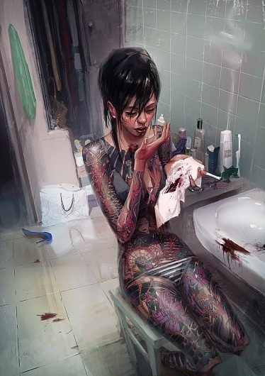 Pain Mix on Illustration Served #blood #tattoo #japanese #painting