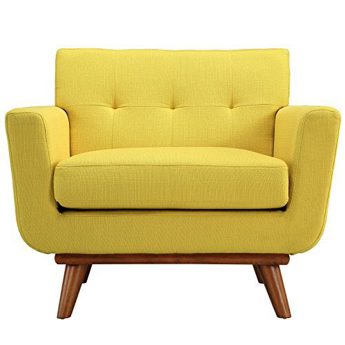 Sunny Yellow Armchair with Tapered Cherry Legs