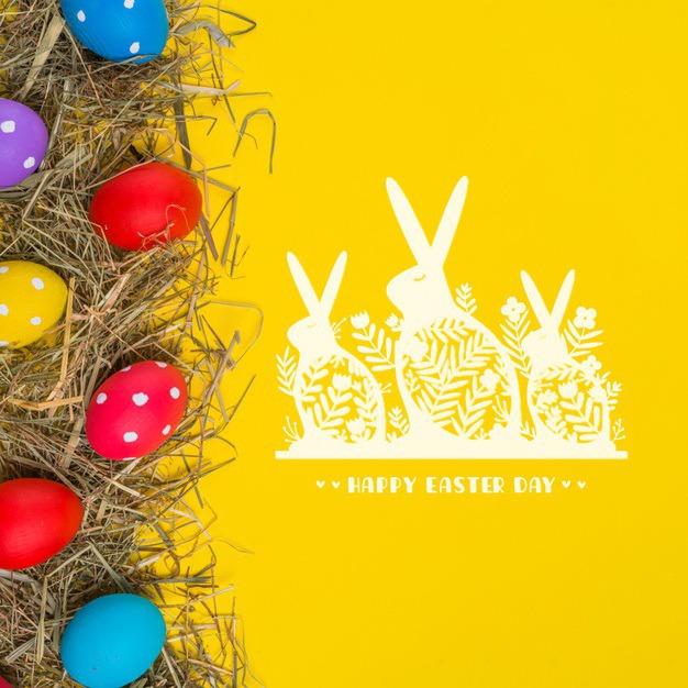Happy easter day Free Psd. See more inspiration related to Mockup, Template, Spring, Celebration, Happy, Holiday, Flat, Mock up, Easter, Religion, Rabbit, Egg, Traditional, Bunny, View, Up, Happy easter, Day, Top, Top view, Eggs, Straw, Nest, Flat lay, Cultural, Tradition, Hay, Painted, Mock, Seasonal, Easter day, Lay, Paschal and Painted egg on Freepik.