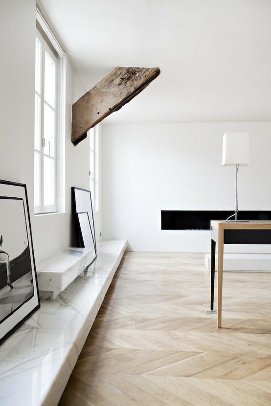 Braced. #interior #beam #white #wood #architecture #marble