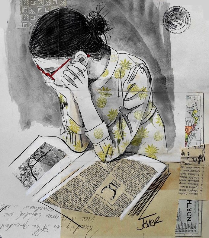 loui jover illustration #illustration #read #newspaper #girl