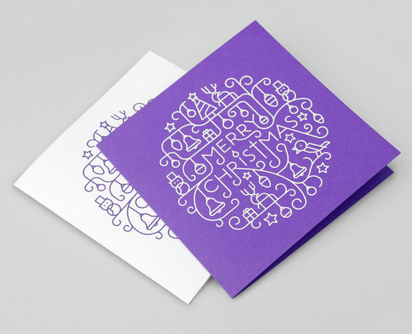 Illustrated Foil-blocked Christmas Card #reindeer #line #white #card #christmas #illustration #purple #xmas