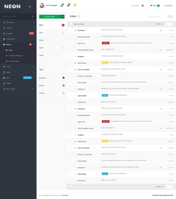 Neon - Bootstrap Admin Theme on Behance #dashboard