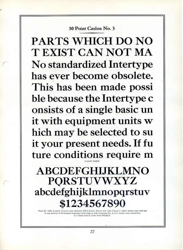 Intertype Caslon No. 3 type specimen #type #specimen #typography