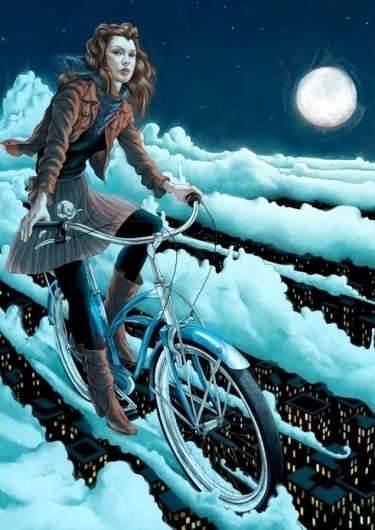 tumblr_kt6x6v3inA1qz6f9yo1_500.jpg (JPEG Image, 490x692 pixels) - Scaled (94%) #bicycle #girl #flying #floating #bike #lady #moon
