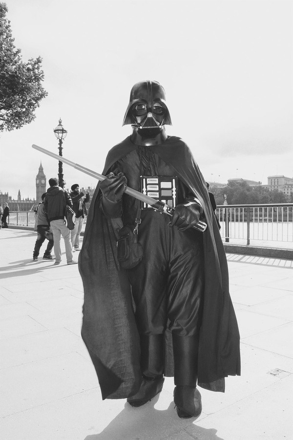 Darth Vader trying to take over the South Bank in London. #white #london #wars #black #photography #portrait #vader #star #and #darth