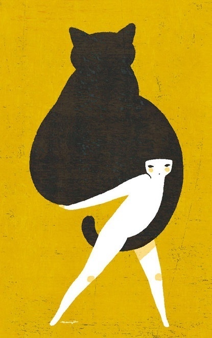 Yoko Tanji #illustration #yellow #cat #black