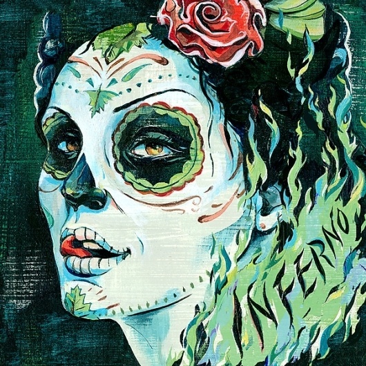 Inferno Illustration / DesginerMX | Jacqui Oakley Illustration & Hand-Lettering #muertos #inferno #jacqui #oakley #mexican #painting #blue #green
