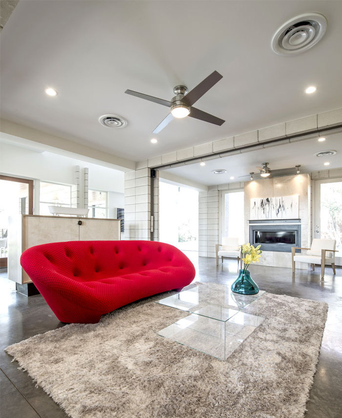 Urban Dallas Dwelling with Comfortable and Arty Furniture Solutions red ploum sofa #sofa #decor #living #home #room