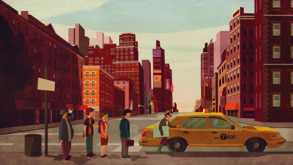 illustration #queue #city #illustration #taxi #street