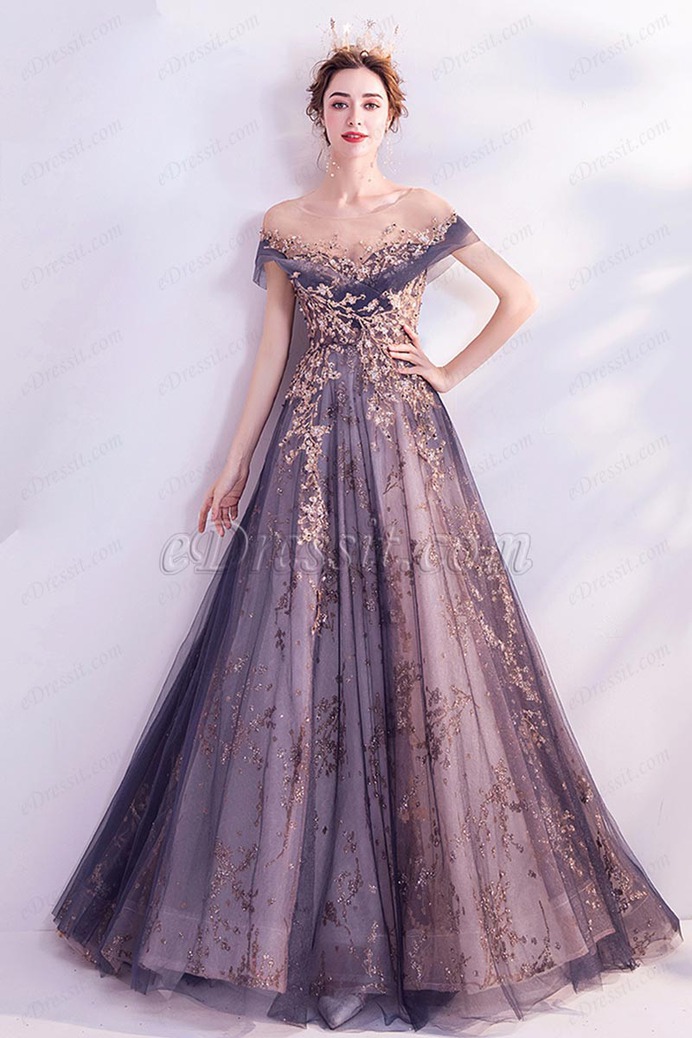eDressit New Shiny Beads Purple Tulle Party Evening Dress (36223606)