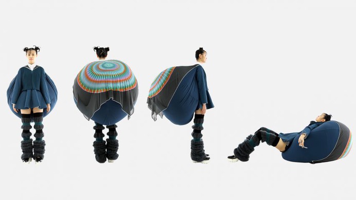 Central Saint Martins graduate Dahee Kim attaches bulbous beanbags to uniform-esque garments