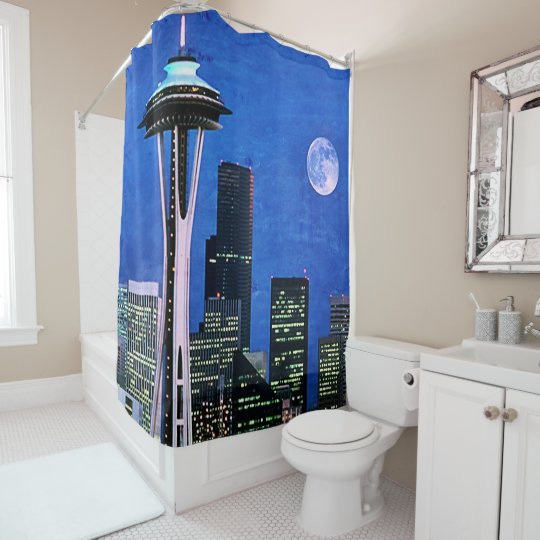 Blue Seattle Skyline Shower Curtain