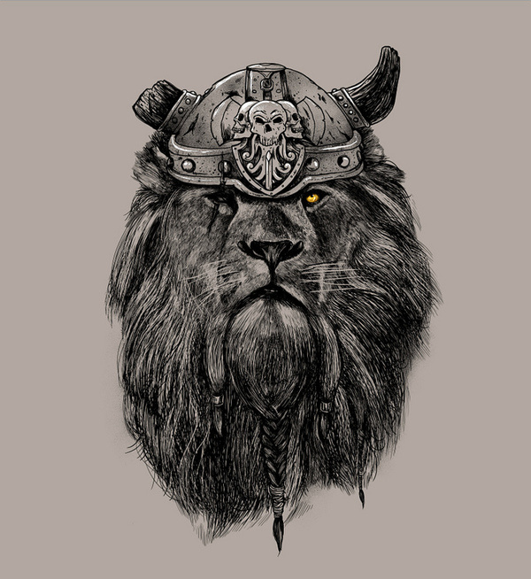 The Eye of the Lion Vi/kingPedro Josue Carvajal Ramirez A.k.a Madkobra #lion #helmet #big #cat #illustration #king #sketch #viking