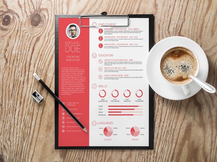 Free minimalist infographic Resume Template in PSD Format