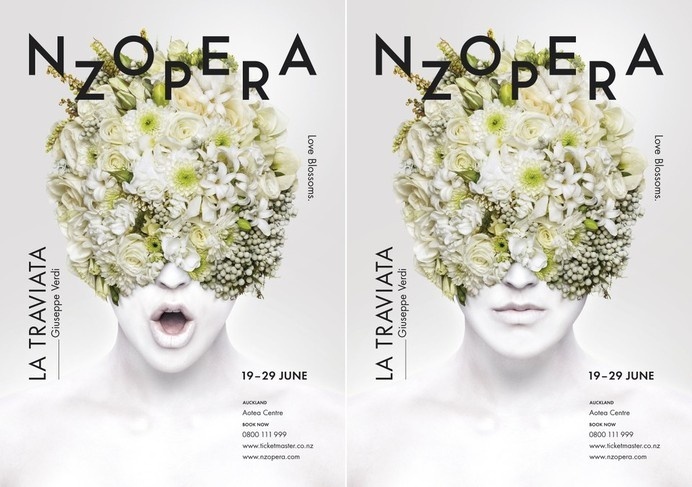 Best Awards - Alt Group. / New Zealand Opera La Traviata #zealand #nz #white #typography #floral #photography #opera #poster #flowers #new
