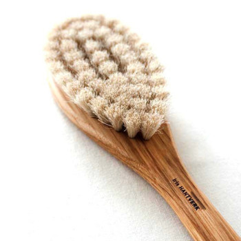 Constructed out of hard oak wood with soft horsehair bristles that are hand wired, this bath brush is made to last. #product #design #home #cosmetics