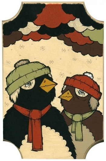 Michael Sieben — Not This Winter #penguins #wood #paint #illustration #sieben #michael