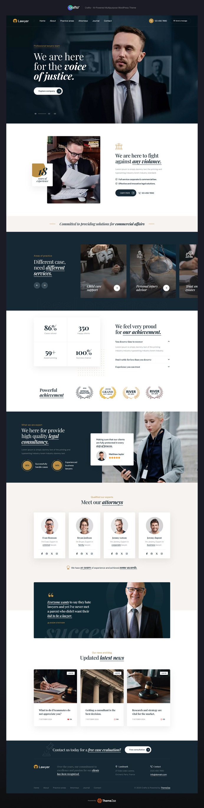 Build trust and showcase professionalism with the #Lawyer demo of #Crafto #WordPress #Theme. Designed for #attorneys, law firms, and legal consultants, this demo features a clean layout, strong typography, and structured content blocks. Highlight your practice areas, team, and case studies with ease. Fully #responsive, #SEO-ready, and customizable without coding—perfect for creating a powerful legal presence online.