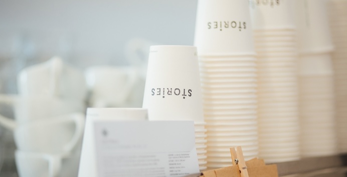 Brand identity for café 'Stories' restaurant bar cafe subtle minimal branding corporate graphic design visual identity coffee eat food prin