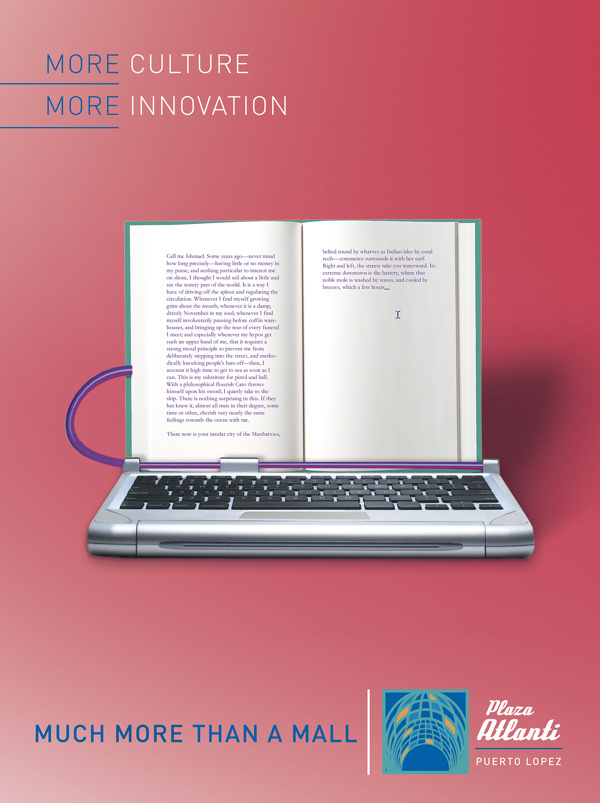 Much More Plaza Atlanti - Advertising #computer #pink #innovation #print #book #advertising #culture #ad
