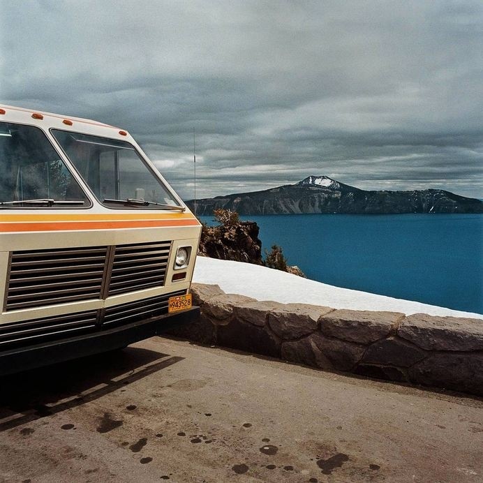 Motorhome at Overlook, Crater Lake National Park, OR 1980 #motorhome #photo #photography #vintage