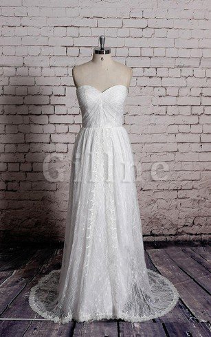 Abito da Sposa Senza Maniche in Pizzo con Piega in Pizzo A-Line