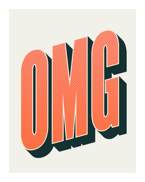 OMG, Original Art Print, 8x10, Typography #letter #word #omg #typography