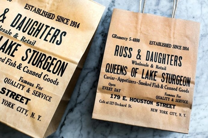 Russ & Daughters #branding #type #restaurant #bag #blue